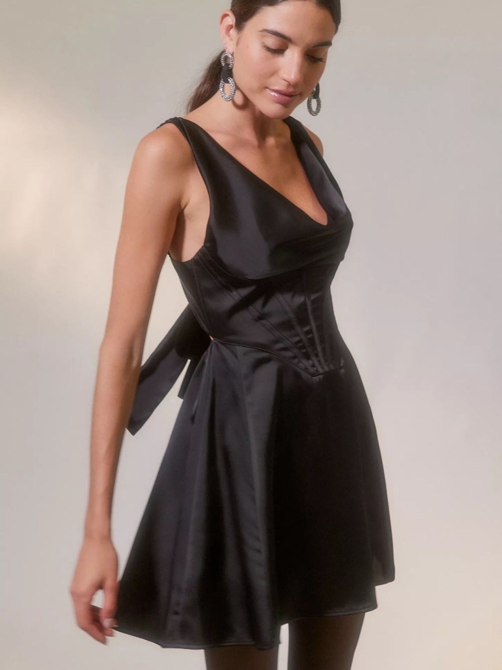 NEW Urban Outfitters Helena Satin Corset Mini Dress Sz M Black Cowl Cocktail